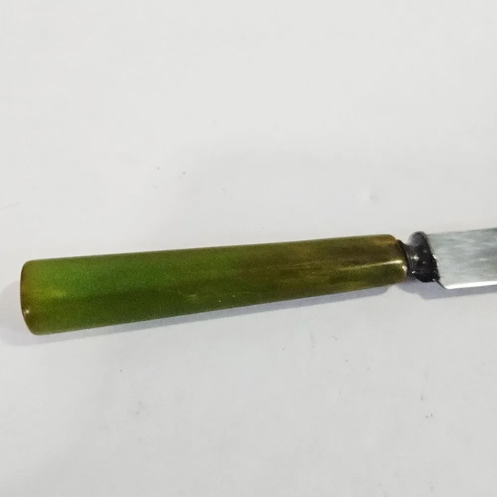 Vintage '30s Avacado Green Marbled Ombre Bakelite Stainless Steel Pairing Knife